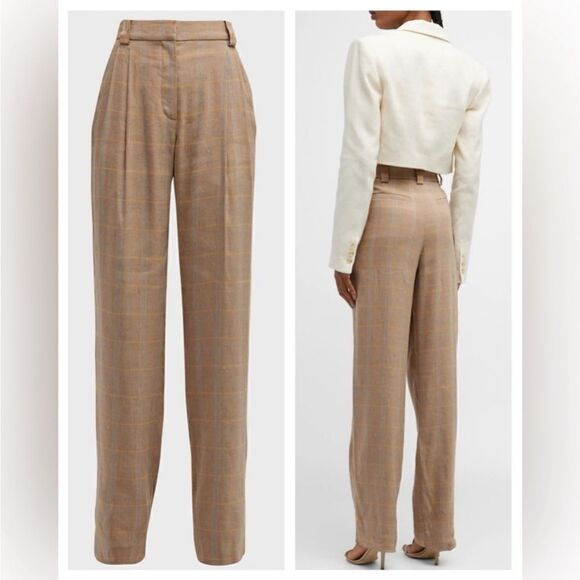 NWT A.L.C. Fynn Plaid Printed Straight-Leg Pants with a pleated front size 2